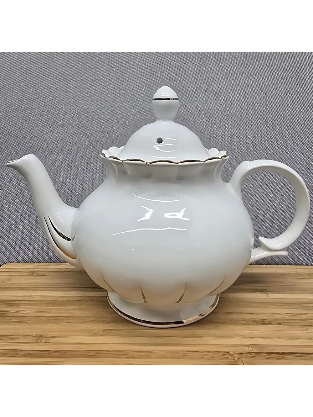 Vintage White & Gold Scalloped Teapot by Arthur Wood & Son Staffordshire 6615